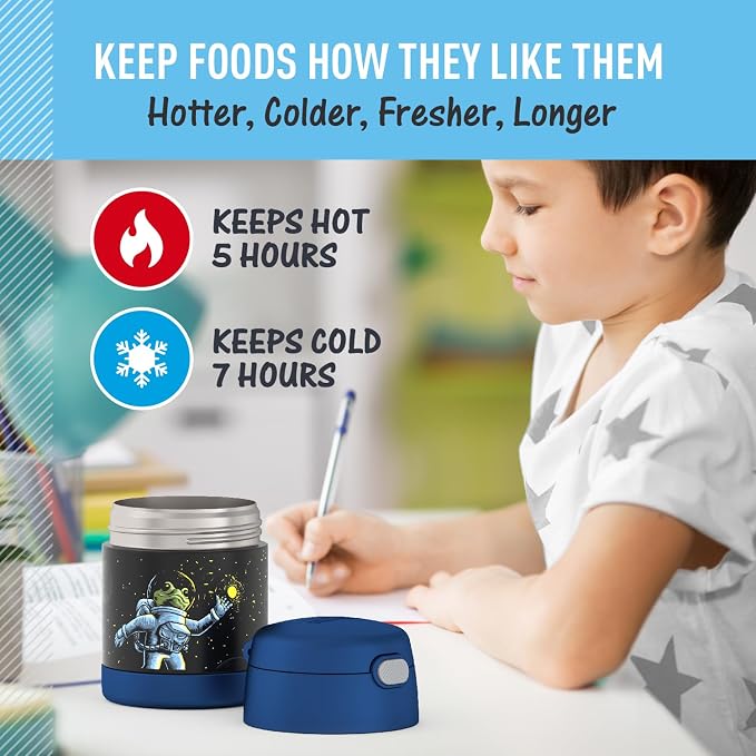 THERMOS FUNTAINER Kids Food Jar with Spoon, 10oz, Space Frog, 10 Ounce (Pack of 6)