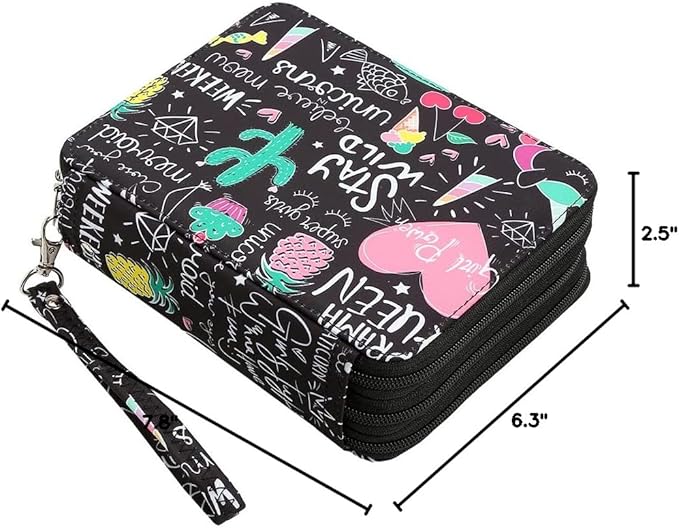 Portable Colored 72 Slots Pencil case Organizer with Printing Pattern for Watercolor Pens or Markers, Pencil Case Organizer for Artist