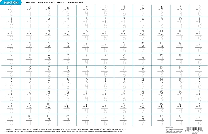 Teacher Created Resources Subtraction Learning Mat
