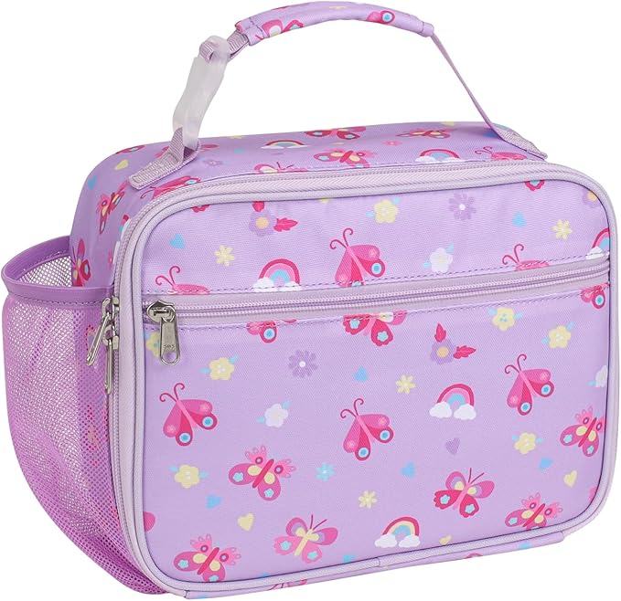 Bagseri Kids Lunch Bag Girls - Thermal Insulated Lunch Box Tote with Water Bottle Holder, Reusable Leak-Proof Kids Lunch Box for Daycare & School, Purple Butterfly (Containers Not Included)