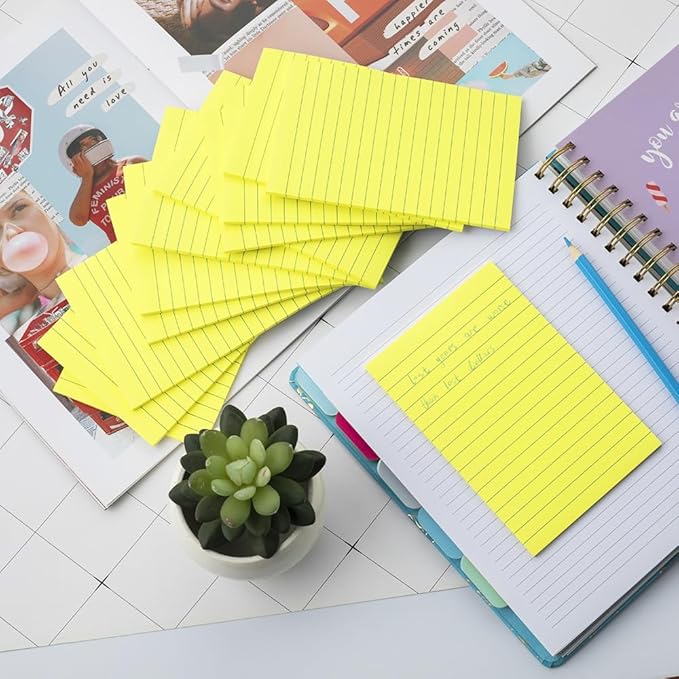 (12 Pack) Lined Sticky Notes 4x6 in,Bright Yellow Large Notepads with Lines,Ruled Stickies Super Sticking Power,Office School Memo Note Pads,Post on Windows Doors,Recyclable,Easy to Write on