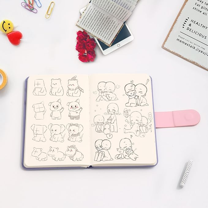 BOBO RABBIT Blank Journal Small Pocket Leather Notebook No Lines for Drawing Plain Sketch Book Cute Cartoon Capybara Unlined Journal for Travel Work School, 200 Pages, 3.7"X5.9"