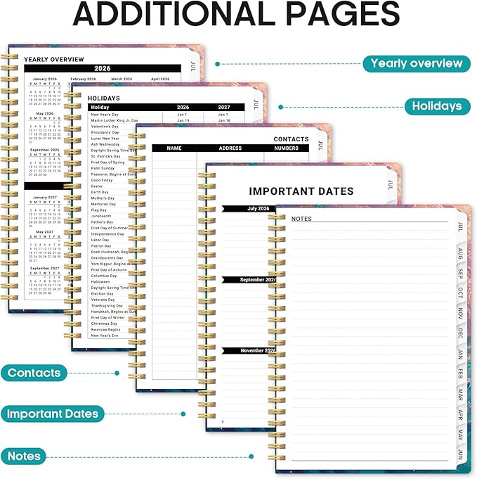Planner 2026–2027, Academic Monthly Weekly Spiral Calendar, July 2026 – June 2027, Hardcover Agenda Notebook with Tabs, 6.3" x 8.5", Perfect for Students, Teachers, School & Daily Planning - Galaxy Flow