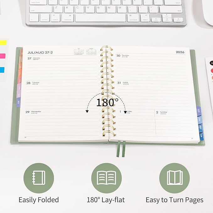 RETTACY Academic Planner 2026-2027, Weekly and Monthly, July 2026 - June 2027, Medium Size (5.7" x 8.3"), Calendar, Agenda, 12-Month Tabs, for Student, Teacher, School (Light Green)