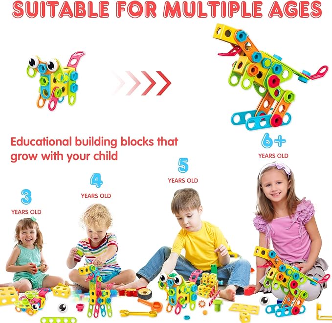 NXONE 195 PCS Educational STEM Toys for Boys and Girls Ages 3 4 5 6 7 8 9 10 Construction Building Blocks Toy Building Sets Kids Toys Creative Activities Games with Storage Box