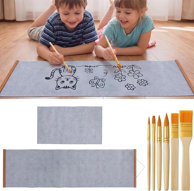 2-Piece Reusable Water Drawing Poster Set with Teak Wood Frame, Mess-Free Water Doodle Mat, Large Water Painting Cloths, Creative Art Activity Kit for Home Use
