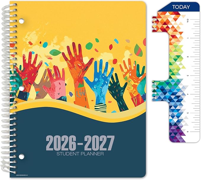 Global Datebooks 2026-2027 Elementary Student Planner 8.5" x 11" - Dated Weekly & Monthly Academic Planner with Ruler/Bookmark & Stickers, Ideal for Homework, Block Style, Teamwork