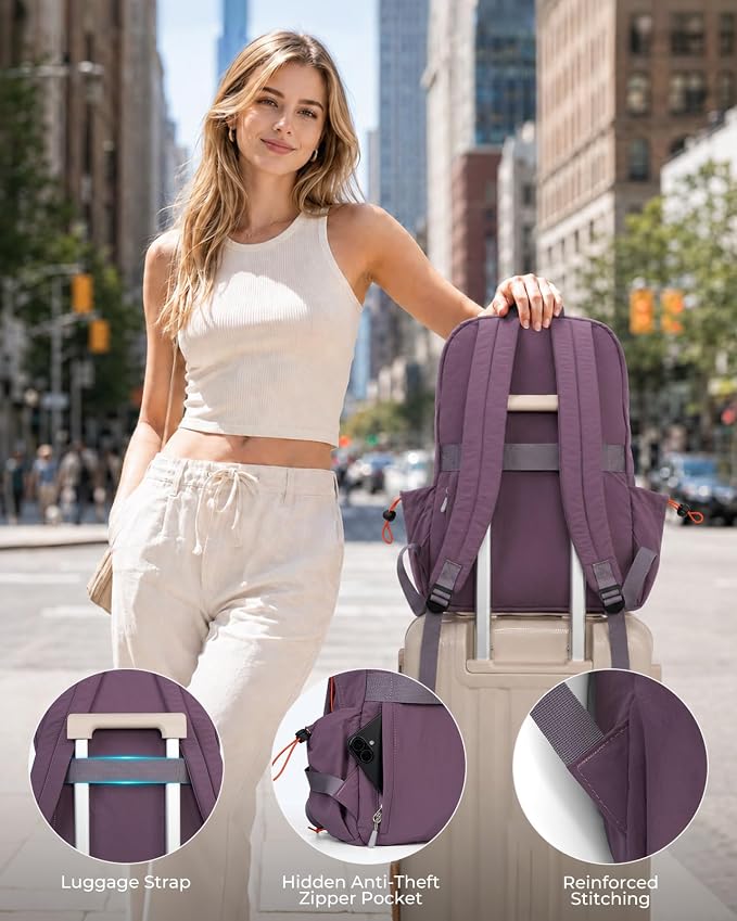25L Travel Backpack Women Men,Lightweight College Backpack,Purple | Casual Daypack, Water Resistant Bookbag, Fit 15.6-inch Laptop, Travel Commuting Gym Hiking Work Bag, TSA Friendly