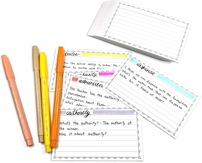PPAPPAPPIYO Cute Doodle Border 3x5 Index Cards (50 Pack) - Aesthetic Heart Frame Lined Note Cards, 260gsm Heavyweight Thick Flashcards for Studygram, School, Journaling (Black, 3x5)