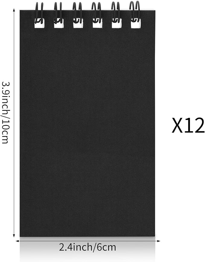 12 Pack Mini Pocket Notebooks Black Mini Spiral Notebooks with Lined Pages