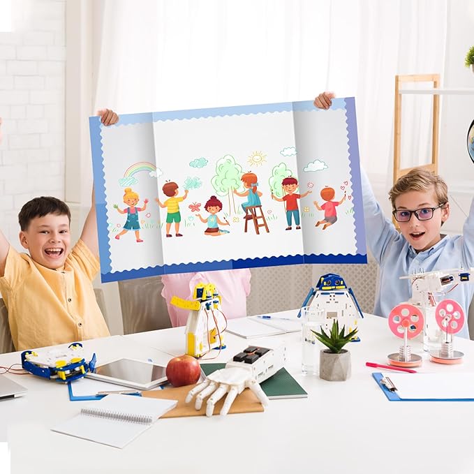 90 Pcs Science Fair Board Supplies Include 72 Trim Scalloped Bulletin Borders 18 Presentation Board Subtitles for Classroom Office Display(Blue)
