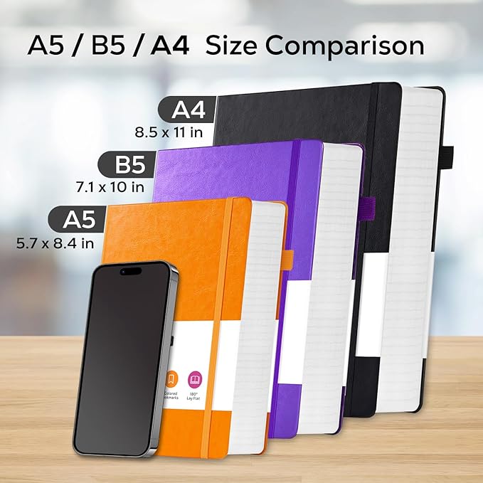 FOCUS DAY Large Journal Notebook 8.5 x 11, 320 Pages A4 College Ruled Notebook Journal for Writing Women Men, Leather Journal Notebook for School Work, Pearlescent Purple Notebook