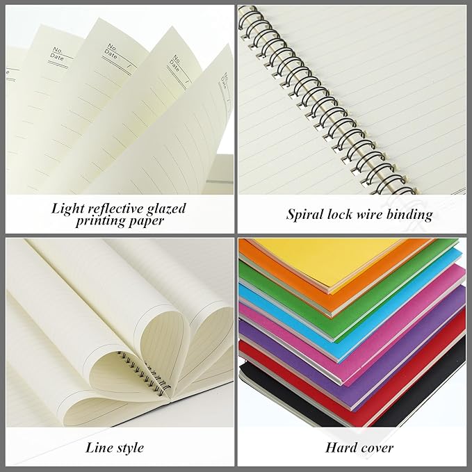 Leelosp 12 Pcs Small Spiral Notebook Lined Spiral Journal College Ruled Notebook Wire Bound Kraft Cover, 120 Pages for Work (Purple,Blue,Orange,Black,5 x 7 Inch)