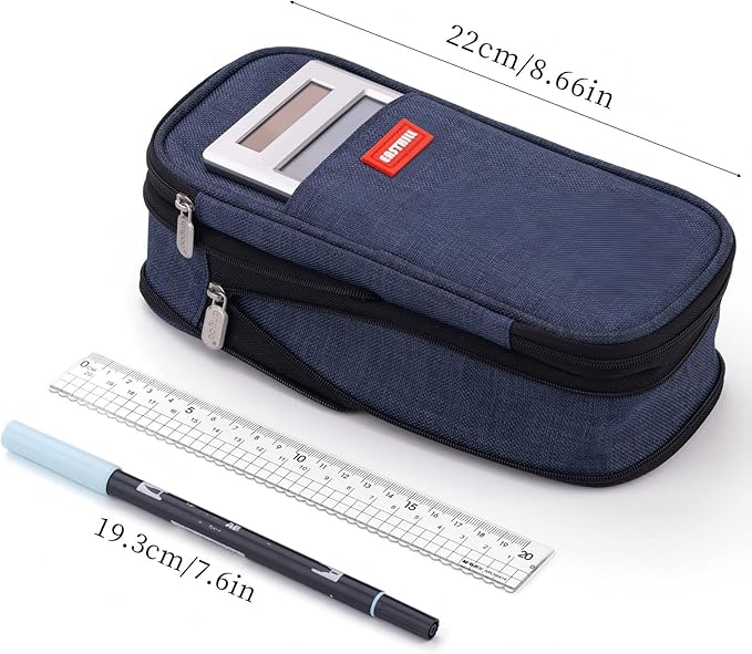 EASTHILL Big Capacity Pencil Case Large Pencil Pouch Stationery Pen Bag for Teen Girls-Deep Blue