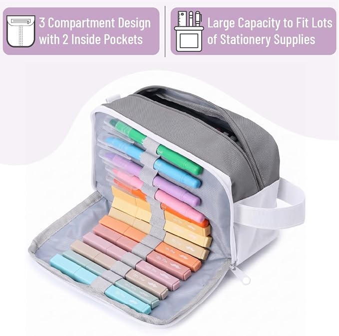 Mr. Pen- High Capacity Pencil Case, Large Pencil Pouch with 3 Compartments and 2 Pockets, Large Pencil Bag with Smooth Zipper, Cute Pencil Case Pouch Organizer, School Supplies for Teens