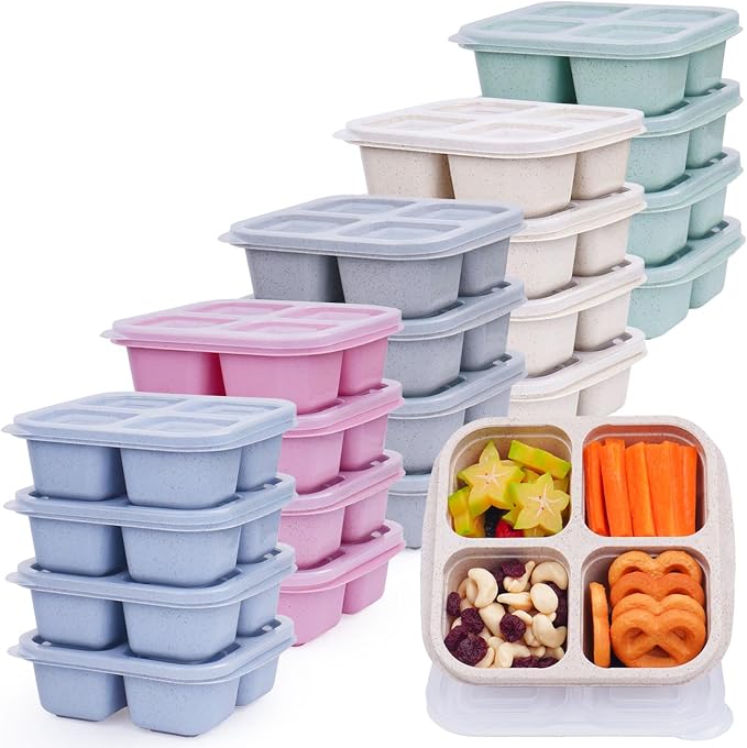 LCHLZZ 20 Pack Snack Box Containers Set, 16oz, Wheat Straw BPA Free | 4 Compartments, Easy Open, Food Storage & Lunch Containers, Microwave and Dishwasher Safe, for Travel, Picnic, Party