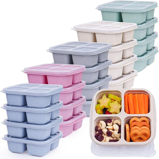 LCHLZZ 20 Pack Snack Box Containers Set, 16oz, Wheat Straw BPA Free | 4 Compartments, Easy Open, Food Storage & Lunch Containers, Microwave and Dishwasher Safe, for Travel, Picnic, Party