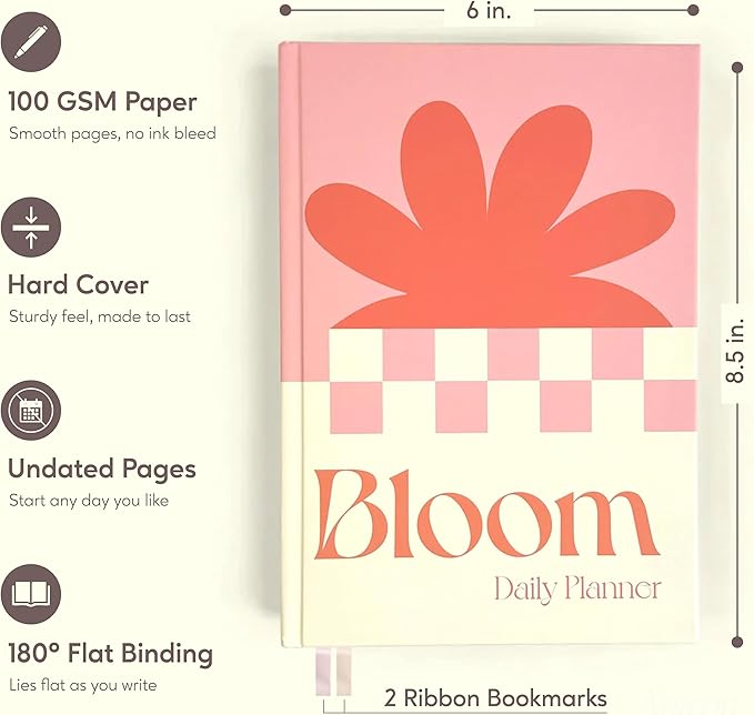 Notcoy Undated Daily Planner and Notebook, Aesthetic Hardcover Productivity Planner with To-Do List, Habit Tracker, Weekly & Monthly Views - Bloom