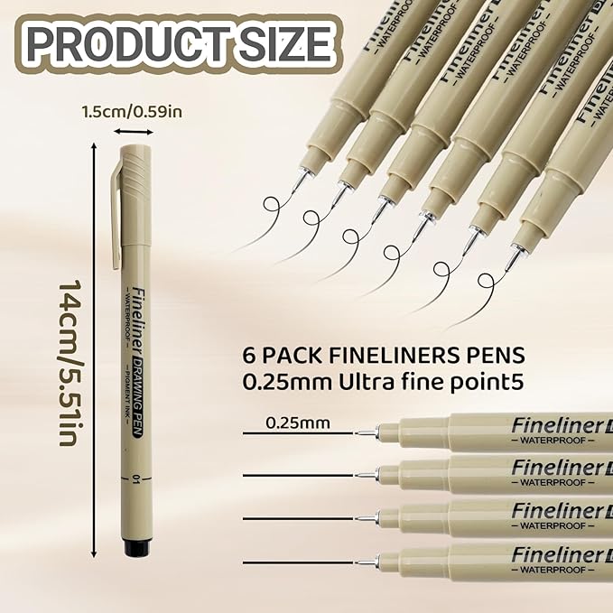 6-Pack Extra Fine Point Writing Pens - 0.25mm Ultra Thin Pen - No Bleed Micro Line Tip Fineliner - Smooth Waterproof Gel Felt Ink Markers Stuff - Bible Journaling Study & Office Supplies