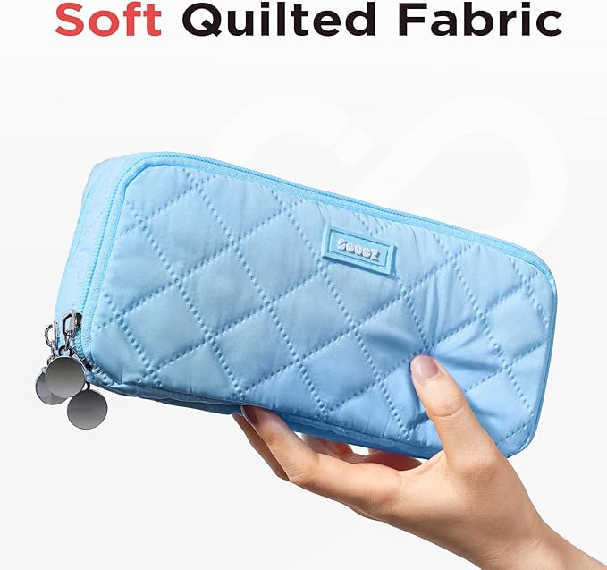 Sooez Large Pencil Case Pouch, Extra Big Pencil Bag with 8 Compartments, Pen Bag Wide Opening, Soft Quilted Pencil Pouch Organizer with Zipper, Portable Pencil Case for Teen Girls, Dark Blue