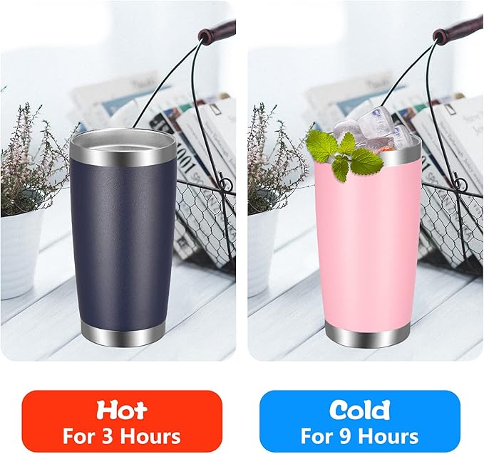 VEGOND 20oz Tumbler with Lid and Straw Stainless Steel Tumbler Cup Bulk Vacuum Insulated Double Wall Travel Coffee Mug Powder Coated Coffee Cup, Navy Blue, 12 Pack