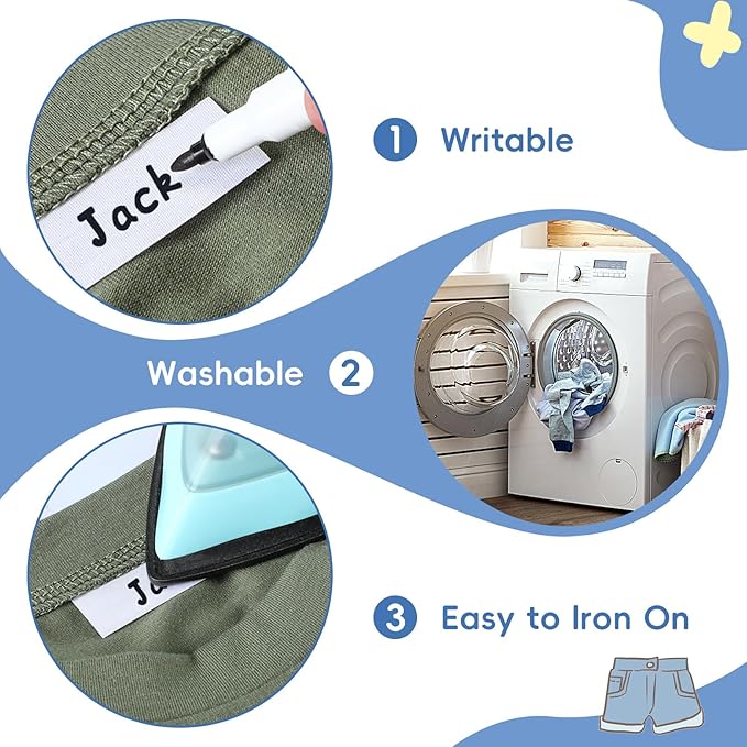 Tatuo 1000 Pieces Iron on Name Tags for Clothing, Clothing Labels for Nursing Home, Name Fabric Labels Tags with Permanent Marker for Nursing Home College Camp Day Care Uniforms