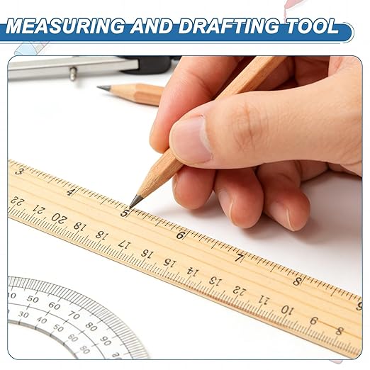 PATIKIL 6 Inch Wooden Rulers, 12Pcs Drafting Ruler Measuring Drafting Tools with Centimeters and Inches for Office Home Teacher Drawing Supplies, Wood