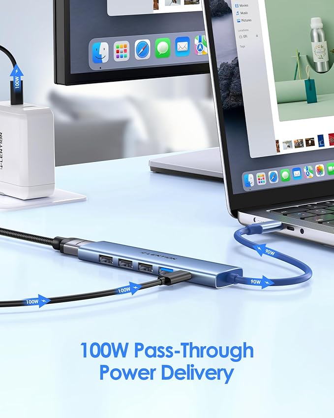 LENTION USB C Hub Multiport Adapter with 100W PD Charging, 4K HDMI, 4 USB-A Data Ports, Type C Hub for 2016-2026 MacBook Pro/Air/Neo, Surface, Chromebook, USB Splitter for iPhone 15-17(CH17, Blue)