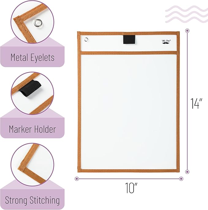 Mr. Pen- Reusable Dry Erase Pocket Sleeves, 10" x 14", 12 Pack, Assorted Colors, Clear Plastic Paper Sleeves, Ticket Holders, Clear Plastic Sheet Protectors, Teacher, School, Classroom Supplies