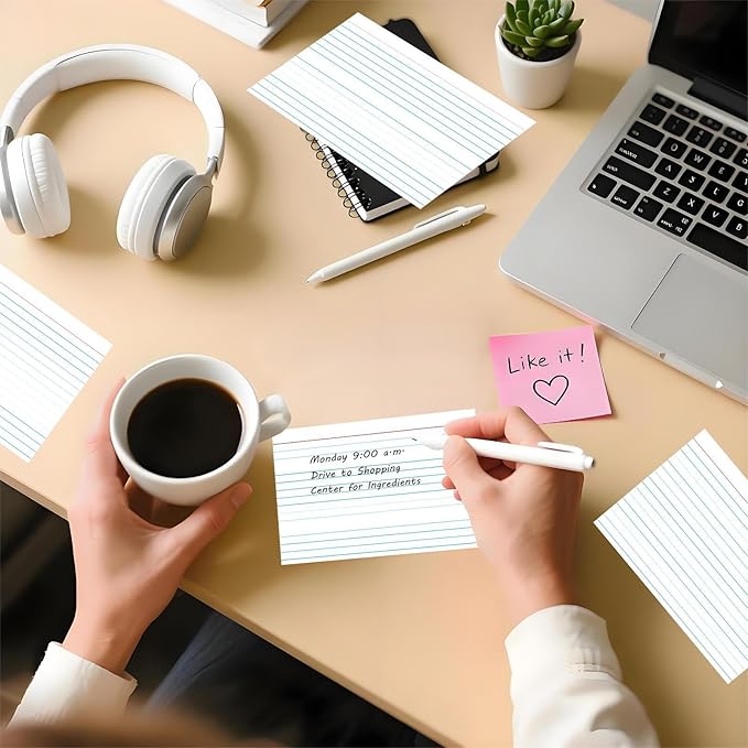 50 Pack 5x8 Ruled Index Cards - Heavyweight 250g White Lined Flash Cards for Studying, Note Taking & Organization, Premium Note Cards for School & Office