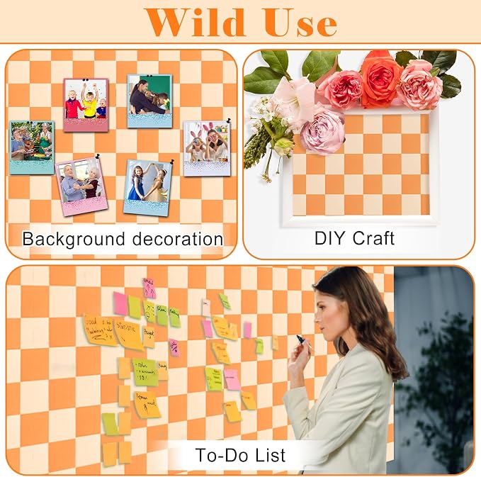 Orange Checkered Bulletin Board Roll Non-Woven Fabric Poster 15.7" x65.6ft