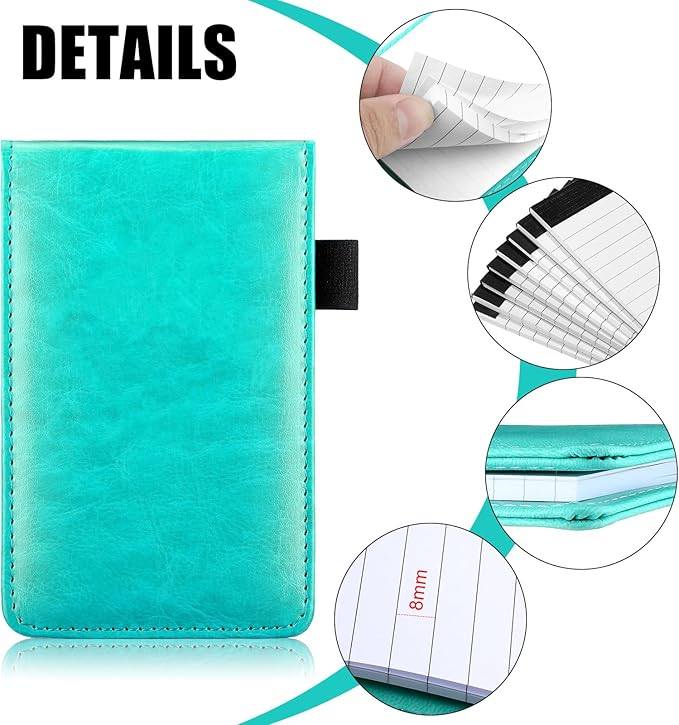 Outus 10 Pcs Mini Pocket Notepad Holder Set Included Small Leather Pocket Notebook Holder with 50 Lined Sheets, Metal Pen, 8 Pcs 3 x 5 Inch Memo Book Refills, 30 Lined Paper Per Note Pad (Bright Blue)