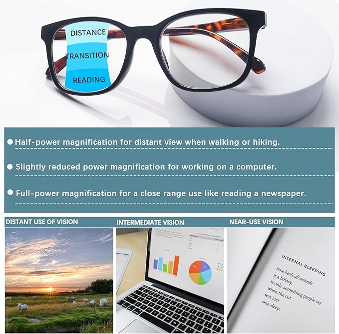3 Pack Progressive Multifocus Reading Glasses Women Men Quality Computer Readers Anti UV Glare Eyeglasses (3 Mix Color, 2, diopters)