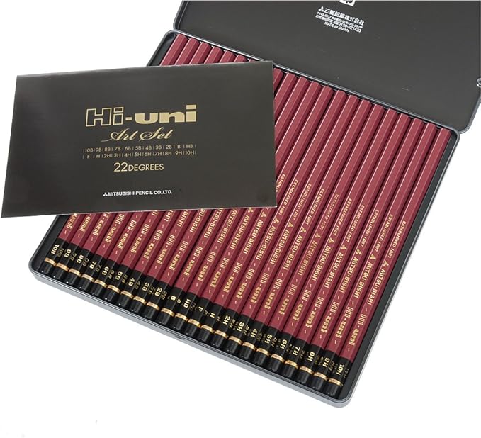 Uni Hi-Uni Wooden Pencil Art Set - 10B to 10H - Box of 22 (HUAS)