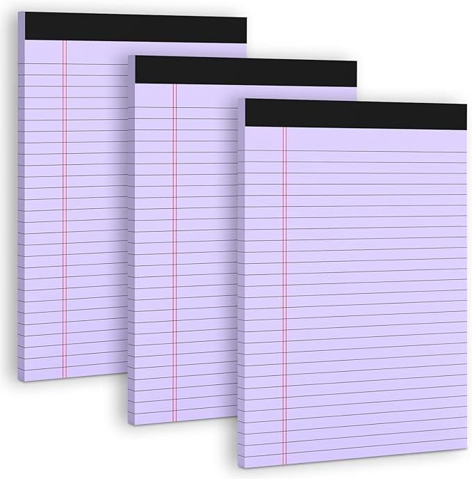 Purple Legal Pad 8.5 x 11 Wide Ruled Note Pads, 3 Pack Notepads 8.5 x 11 Lined Paper Wide Ruled Writing Pad, 30 Sheets Per Note Pad, Micro Perforated Colored Legal Pads for Work/School/Office