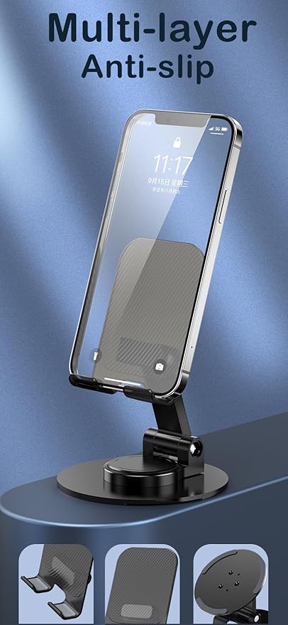 Foldable 360° Cell Phone Stand Angle Height Adjustable Phone Holder for Desk, Compatible with iPhone, iPad, Surface Pro, Portable Monitor 7" - 15.6"