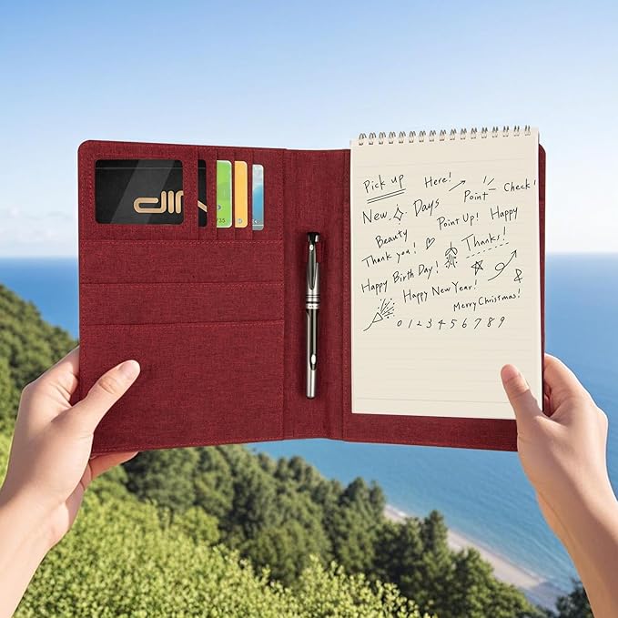 Journal Cover for Rocketbook Flip | 6"x9" Steno Pad Holder & Top Spiral Notebook Cover | Waterproof Folio with Pen Loop & File Pocket for A5, Executive Size Notebooks (Red)