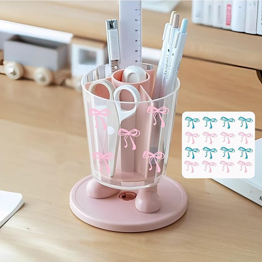INSTOME Rotating Pen Holder,Cute Bow Pen Holder,Office Desk Accessories for Work, School,or Home