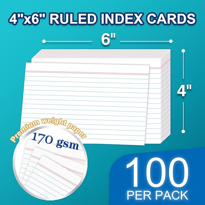 H4D 4x6 Index Card Case with 100 Heavyweight Ruled Index Cards and Dividers, Purple