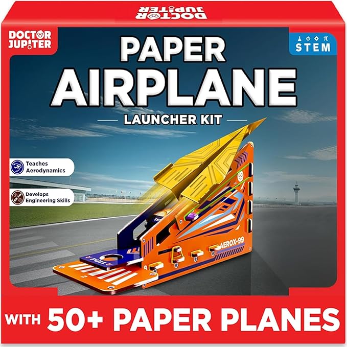Doctor Jupiter Paper Airplane Book Kit with Launcher for Kids Ages 6+ | STEM Toys, Birthday Gift Ideas for 6,7,8,9,10,11,12 Year Old Boys | DIY Craft Activities, 50+ Paper Airplanes