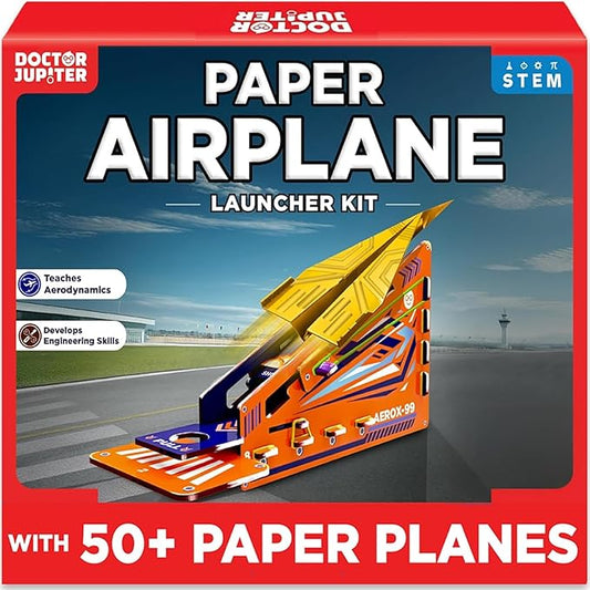 Doctor Jupiter Paper Airplane Book Kit with Launcher for Kids Ages 6+ | STEM Toys, Birthday Gift Ideas for 6,7,8,9,10,11,12 Year Old Boys | DIY Craft Activities, 50+ Paper Airplanes