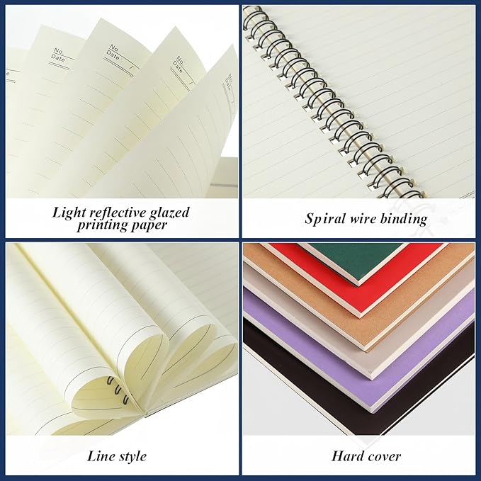 Leelosp 12 Pcs Small Spiral Notebook Lined Spiral Journal College Ruled Notebook Wire Bound Kraft Cover, 120 Pages for Work (Dark Color,5.5 x 8.3 Inch)