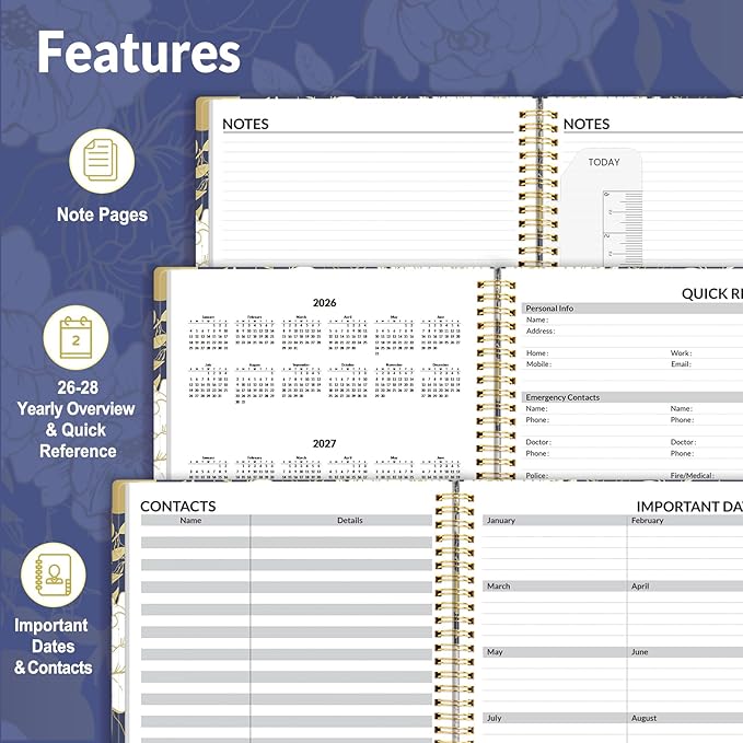 SUNEE 2026-2027 Appointment Book, Quarter-Hourly, Weekly & Monthly - from July 2026 to June 2027, 8.5"x11" Academic Planner, Flexible Cover, Note Pages, Bookmark, Spiral Binding, Vintage