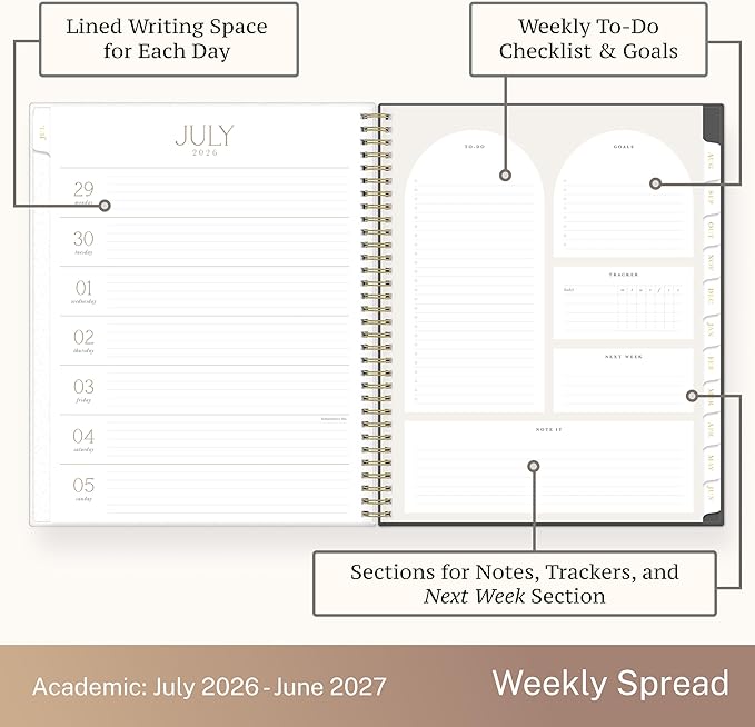 Blue Sky Life Note It 2026-2027 Academic Year Weekly and Monthly Planner, July 2026 - June 2027, 8.5” x 11”, Flexible Cover, Laminated Tabs, Wirebound, Storage Pocket, Hannah