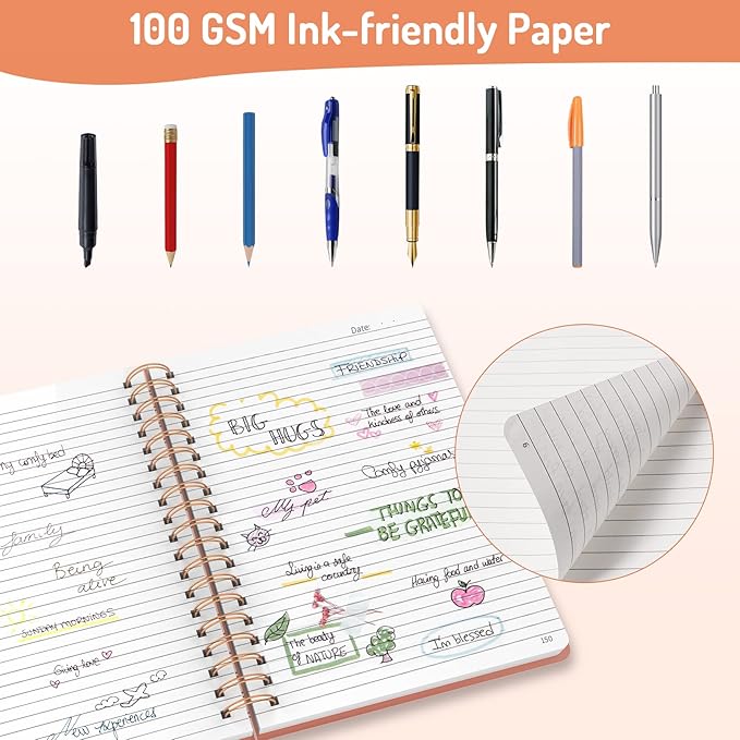 Forvencer A4 Lined Spiral Journal Notebook with 300 Numbered Pages, 11" X 8.5" Thick Journals for Writing with 100GSM Paper, Hardcover Notebooks with Contents for Work, School, Orange
