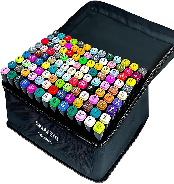 120 Colors Alcohol Markers with Base Art Drawing Markers Set for Adults Painting,Coloring,Sketching, Comics, Illustration- Refillable