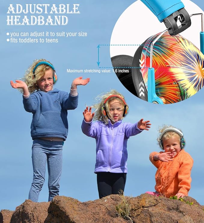 PROHEAR 032 Kids Ear Protection Safety Noise Earmuffs with NRR 25dB, Children Adjustable Headband Hearing Protectors for Monster Trucks, Sports Events, Concerts - Fireworks Pattern