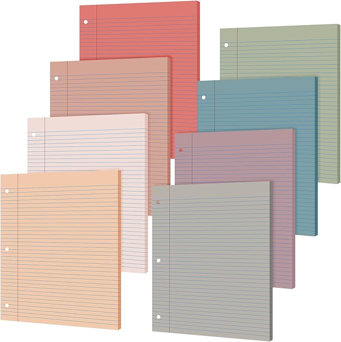 PerKoop 400 Sheets Colored Loose Leaf Paper 8.5" x 11" college ruled Lined 3 Hole Punched notebook Filler Paper for 3 Ring Binders Office School Supplies (Retro Color)
