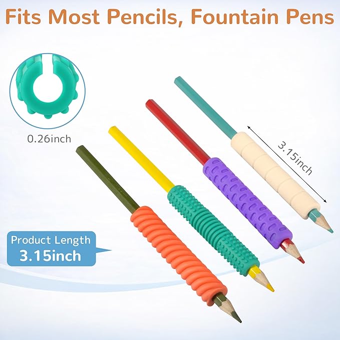 Textured Silicone Pencil Grips, Sensory Pencil Fidget Sleeves for Kids, Teens, Adults with ADHD, Autism, Anxiety Relief, Writing Aid Tools ADHD Tools (8 Packs)