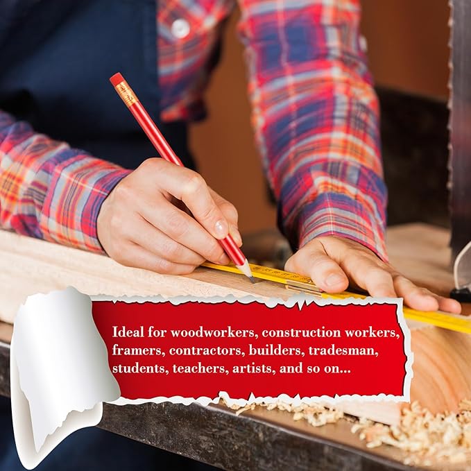 Fainne 48 Pack Jumbo Round Pencils, Wooden Fat Pencil with Black Core Bulk for Carpenters Workers Woodworkers Framers Beginners Students Teachers DIY Project(Red)